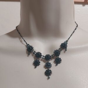 Cheryl Reis Elegant Delicate Swarovski Crystal Flower Links Gunmetal Necklace